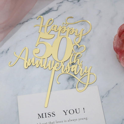 Sodasos Mirror acrylic Happy 50th Anniversary Cake Topper Wedding Happy Anniversary Cake Topper for Wedding Anniversary Party Cake Decorations Dessert