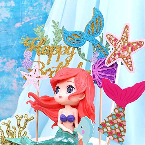 36Pcs Mermaid Cupcake Toppers for Sea Ocean Birthday Theme Party Supplies