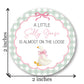 A Little Silly Goose is Almost on The Loose, Baby Shower Sticker, Gingham Pattern with Goose Theme, Round Label - Set of 40 (Pink)