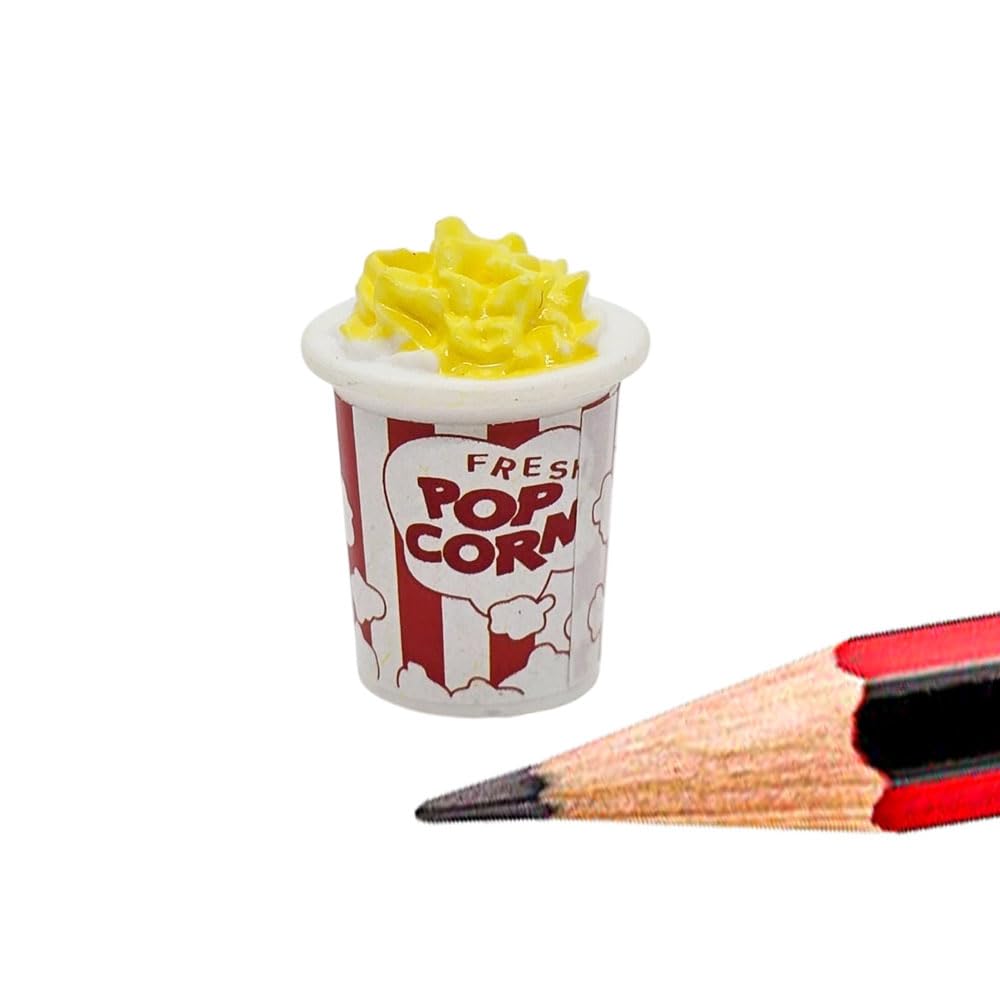 ChangThai Design Tiny Popcorn Bucket - Realistic Mini Handmade Polymer Clay Food Model Replica Red Bucket Miniature Art Decorative Collectible