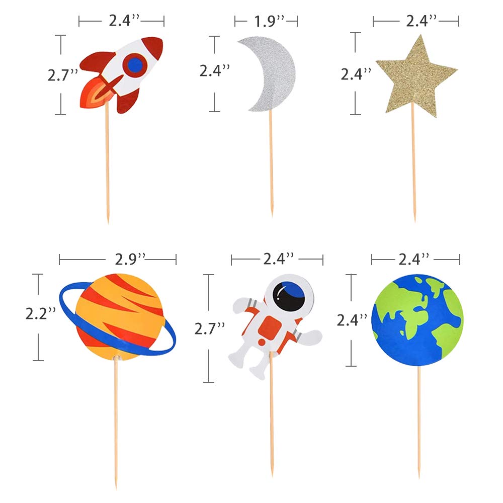 BCHOCKS 30pcs Outer Space Cupcake Toppers, Planet Party Supplies - Birthday Decorations, Rocket, Astronaut, Spaceship Themed Kids Children Party
