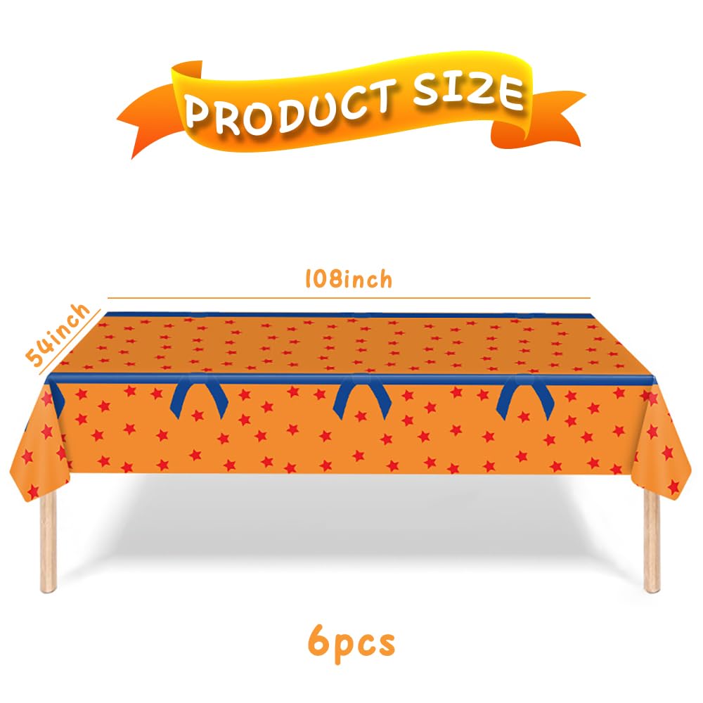 BEHKNQTW 6 Pcs Anime Theme Tablecloth 108 x 54 Inches Orange and Red Stars Party Tablecloth Disposable Table Covers for Cosplay Birthdays, Vedio Game