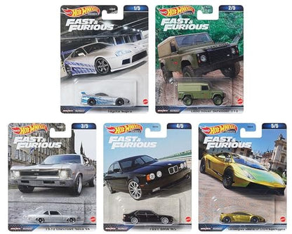 Hot Wheels 2023 Fast & Furious Premium 5?Pack (HNW46?956D) | Toyota Supra, Land Rover Defender, Chevy Nova SS, BMW M5 & Lamborghini Gallardo | 1:64