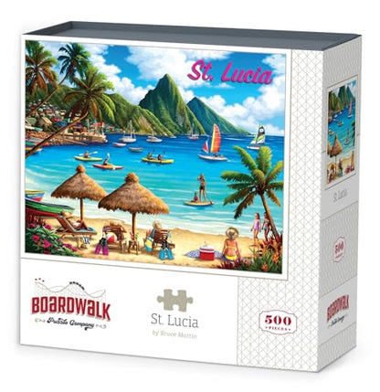 Boardwalk St. Lucia 500 Piece Jigsaw Puzzle Tropical Beach Vacation Puzzles with Premium Box, Gift for Adults and Family 16"x20"