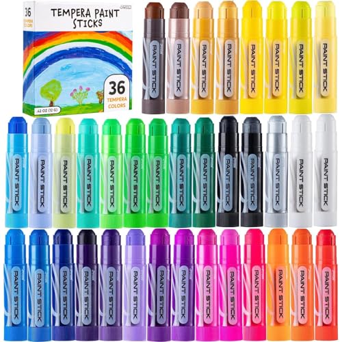 JOYIN 36 Colors Washable Tempera Paint Sticks, Art Supplies, Paint for Kids, Quick Drying and No Mess Arts Project, Gifts for Kids and Artists