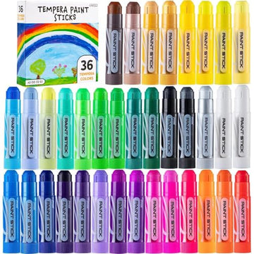 JOYIN 36 Colors Washable Tempera Paint Sticks, Art Supplies, Paint for Kids, Quick Drying and No Mess Arts Project, Gifts for Kids and Artists
