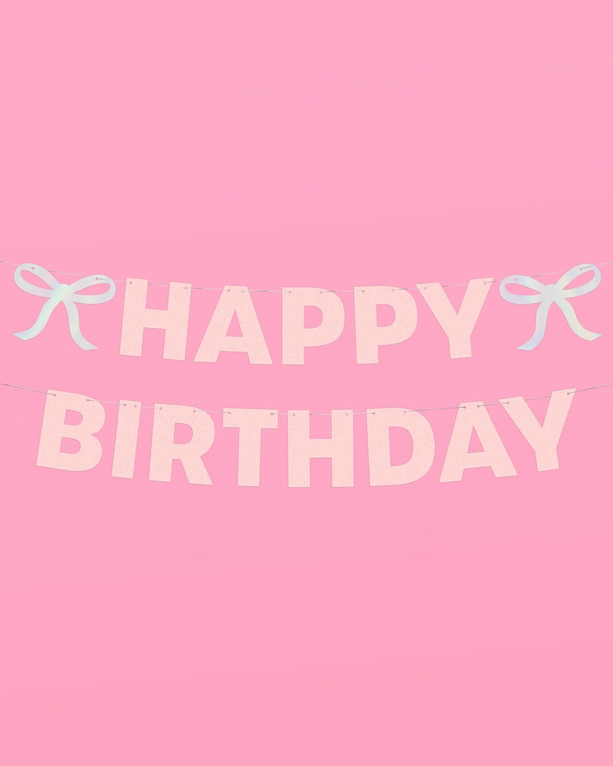 xo, Fetti Happy Birthday Banner, Foil + Pink Glitter | Princess Party Decorations, Bow Garland, 21st Decor, Coquette Graduation, Girls Bday Sign