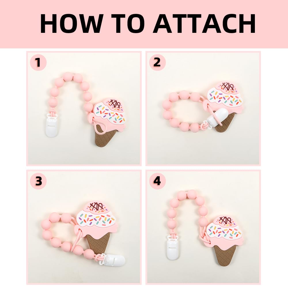 Baby Food Grade Silicone Teether Toy with One Piece Design Pacifier Clip Holder,Teething Toys Gift Set for 3 Months+ Boys and Girls,Freezer Safe,BPA