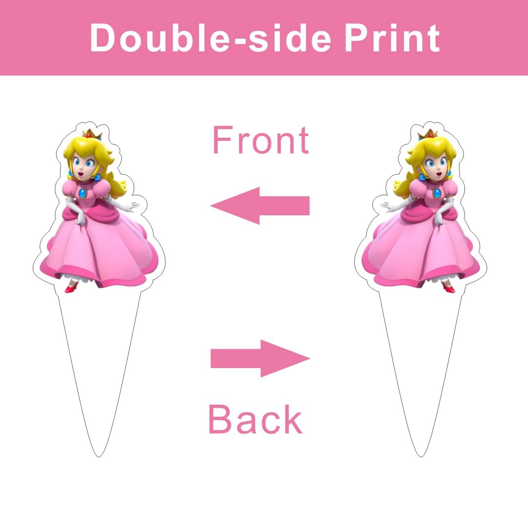 25Pcs Princess Peach Cake Decorations with 24pcs Cupcake Toppers, 1pcs Cake Topper for Kids Birthday Party Supplies