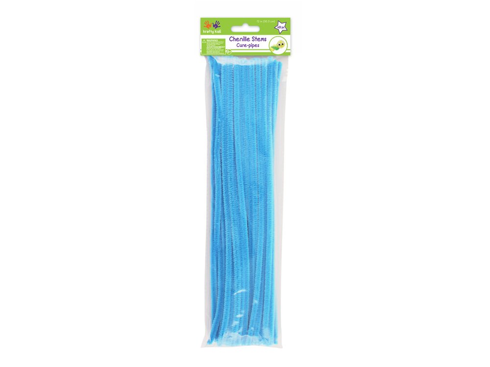 Krafty Kids GC024-G Chenille Stems (40 Pack), 6mm by 12", Light Blue