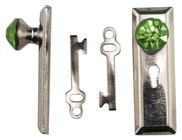 Melody Jane Dollhouse Satin Nickel Door Handle with Green Crystal Knob & Keys
