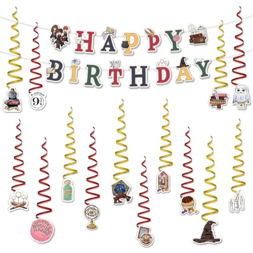 ConQuest Journals Harry Potter Birthday Party Garland & Hanging Decorations Set, Wizarding World HAPPY BIRTHDAY Banner (72"), 14 Hanging Decor Pieces