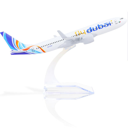QIYUMOKE 1/400 Compatible for Dubai Boeing 737 Diecast Model Airplane with Display Stand, 5.9-Inch Metal Passenger Model for Aviation Collectors