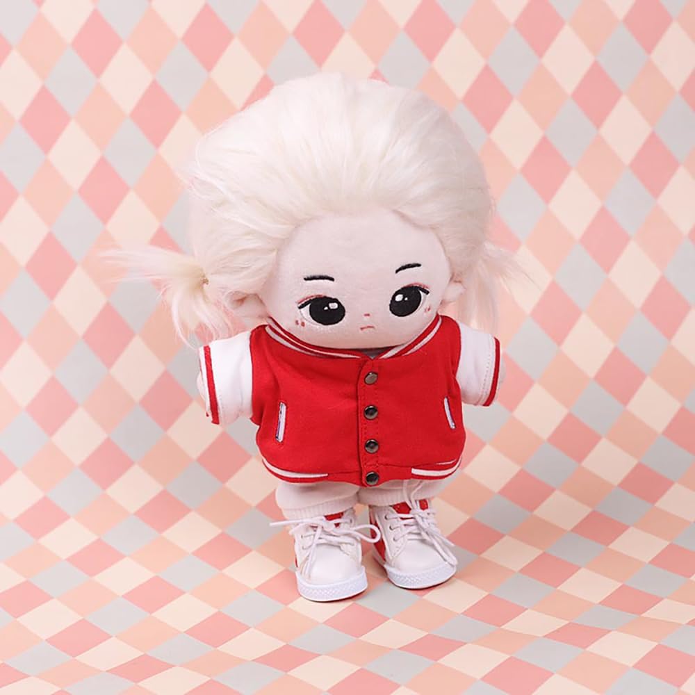 niannyyhouse Baseball Jacket Jeans 20cm Plush Doll Clothes 8in Doll Accessories (red)
