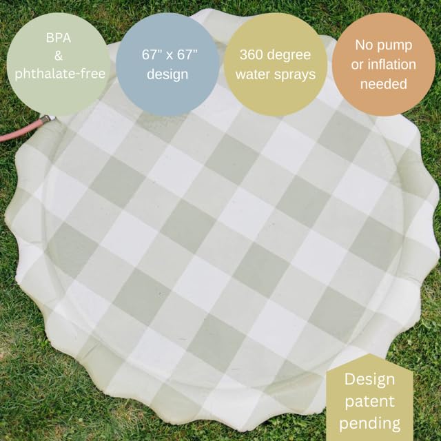 Neutral Gingham Splash Pad for Kids - Outdoor Sprinkler for Kids & Toddlers, Water Mat Sprinkler Toy-Splash Pool 67in