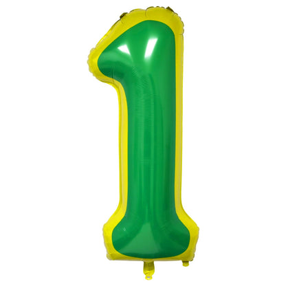 40 Inch Street Number 1 Foil Balloon, Green & Yellow Themed Giant Balloon for Kids Boys Girls 1st Birthday Party Decorations (Number 1)