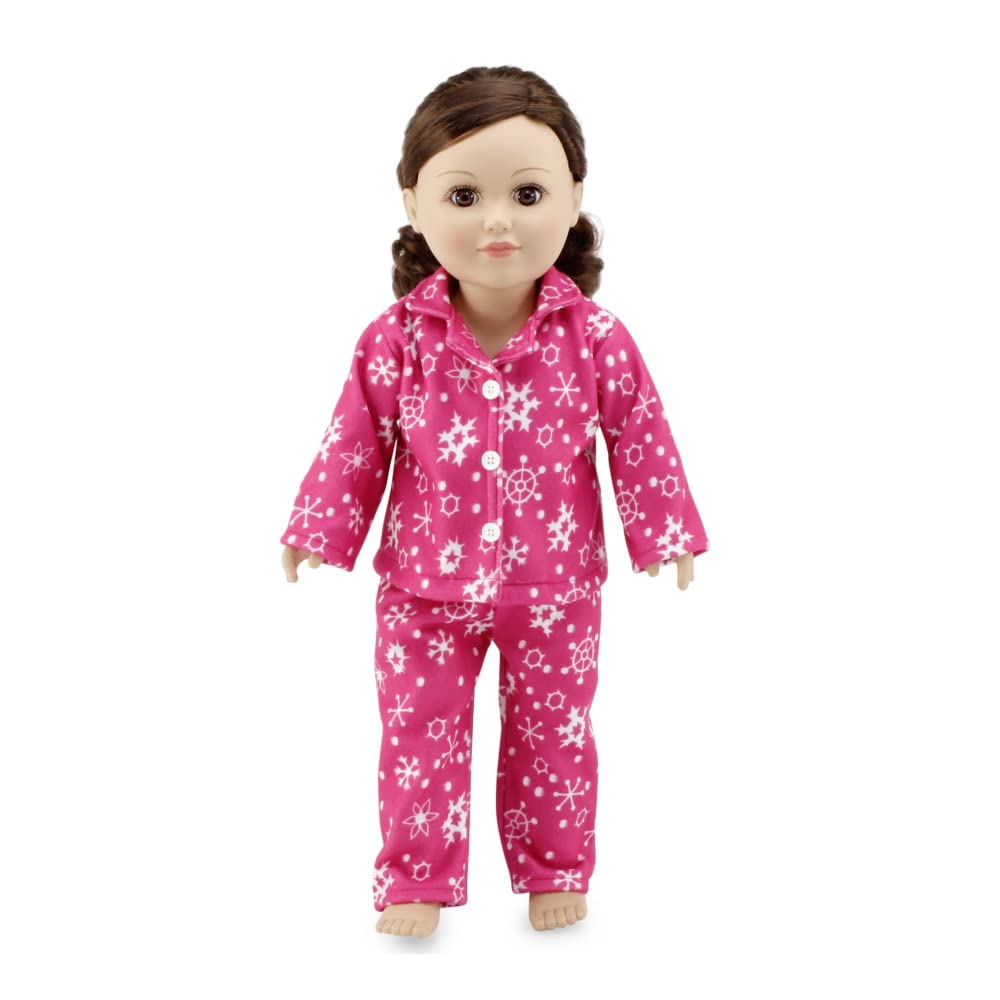 Emily Rose 18 Inch Doll Pink and White Snowflake Pajamas Gift Boxed | USA Brand 2-Piece Holiday PJs for 18" Dolls | Soft Warm Snuggly Doll Sleeping