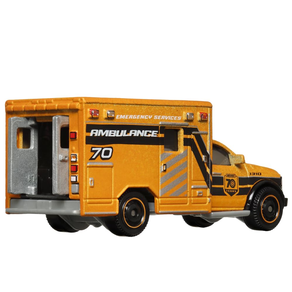 Matchbox Moving Parts 70 Years Special Edition Die-Cast Vehicle - HMV12 ~ Inspired by 2019 Ram Ambulance ~ 5/5 Orange and Black