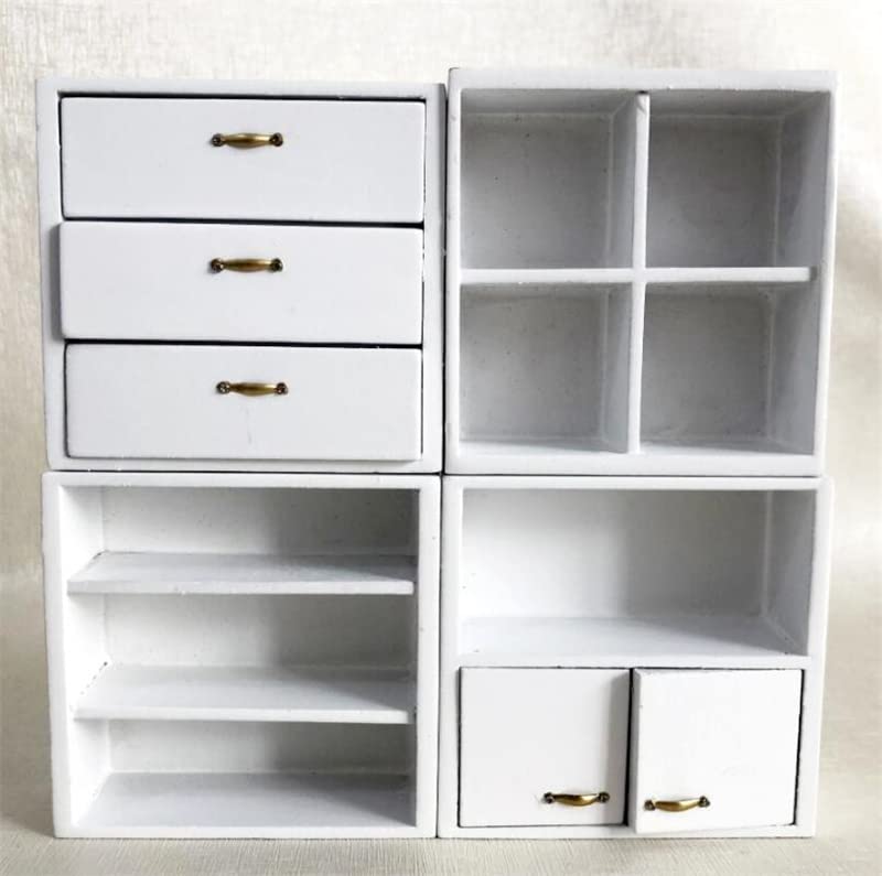 EatingBiting 1:12 Dollhouse White Miniature Furniture Accessories Wooden Cabinet Cupboard Closet Various Styles of Furniture 4 Part Set Arbitrary