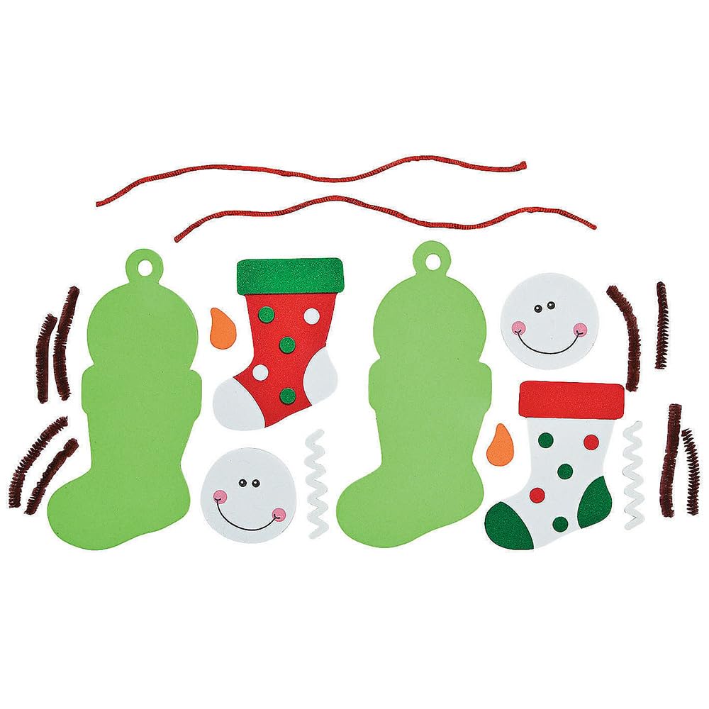 Fun Express Snowman Stocking Christmas Tree Ornament Craft Kit - Makes 12 - DIY Christmas Crafts for Kids