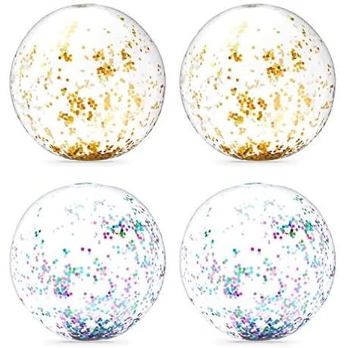 Blue Panda Inflatable Glitter Beach Balls - 20-Inch, 4-Pack, Gold & Turquoise - Confetti Beach Balls & Pool Party Decor