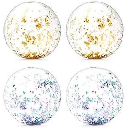 Blue Panda Inflatable Glitter Beach Balls - 20-Inch, 4-Pack, Gold & Turquoise - Confetti Beach Balls & Pool Party Decor