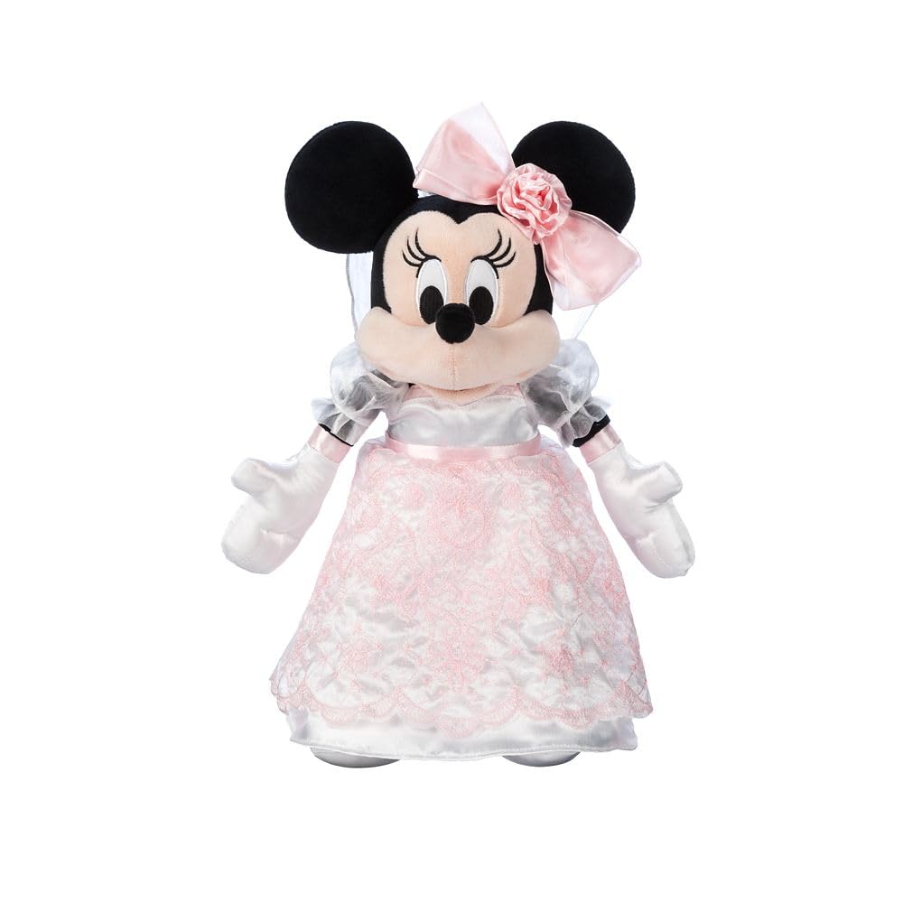Disney Store Official Minnie Mouse Wedding Plush - Bride Stuffed Animal, Satin Bridal Gown, Embroidered Features, Organza Puffed Sleeves, Romantic