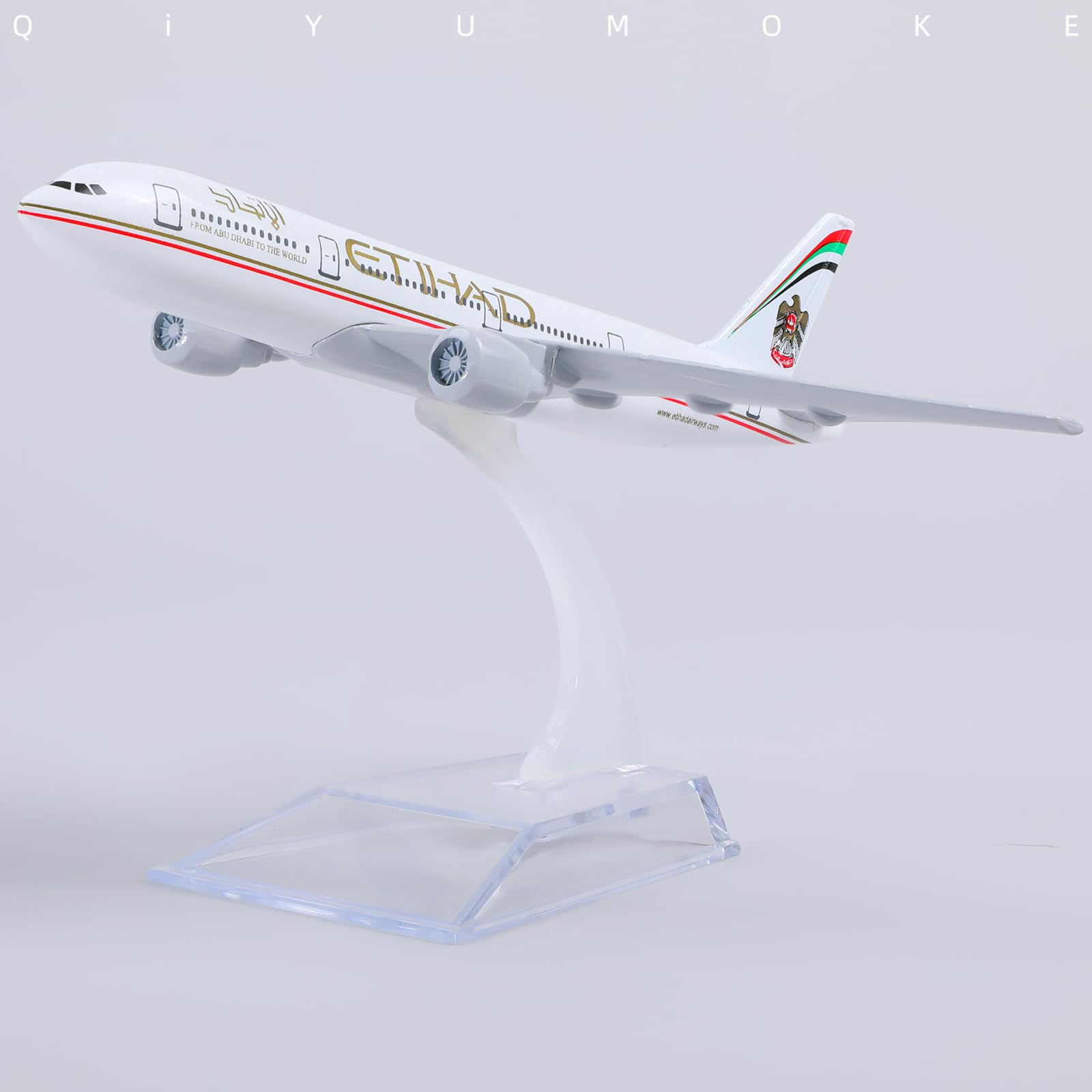 QIYUMOKE 1/400 Compatible for UAE Boeing 777 Diecast Model Airplane with Display Stand, 6-Inch Metal Airliner Model for Aviation Collectors, Desktop