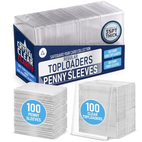Invested Alliance 200-Pack Toploaders & Card Sleeves - 100 Crystal-Clear 35PT Top Loaders + 100 Penny Sleeves, 3x4 Hard Plastic Protectors for