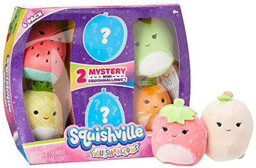 Squishville Squishmallows Mystery Mini Plush Fruit Squad, Six 2” Soft Minimallow Fruit Plush, Irresistibly Soft Colourful Fruits, Mini Peach