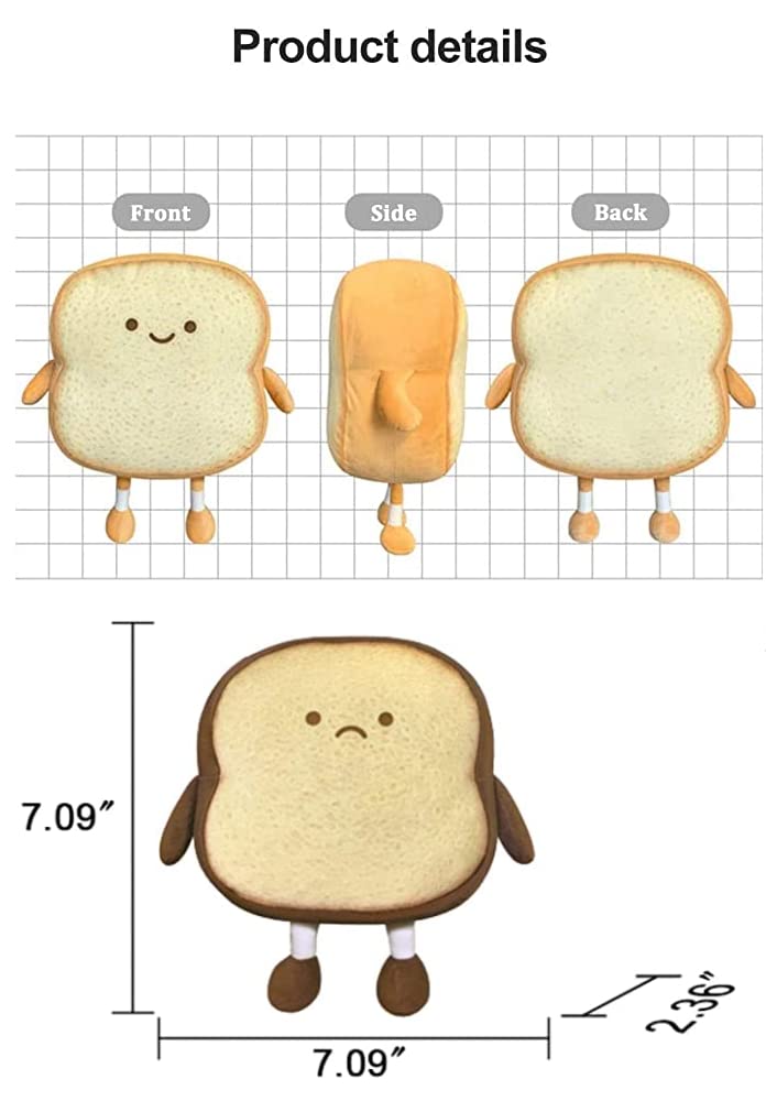 NatureMan Toast Bread Pillow,Funny Bread Shape Plush Toy Pillow, Small Cute Stuffed Plush Toast Sofa Pillow,Children's Adult Home Bedroom Decoration