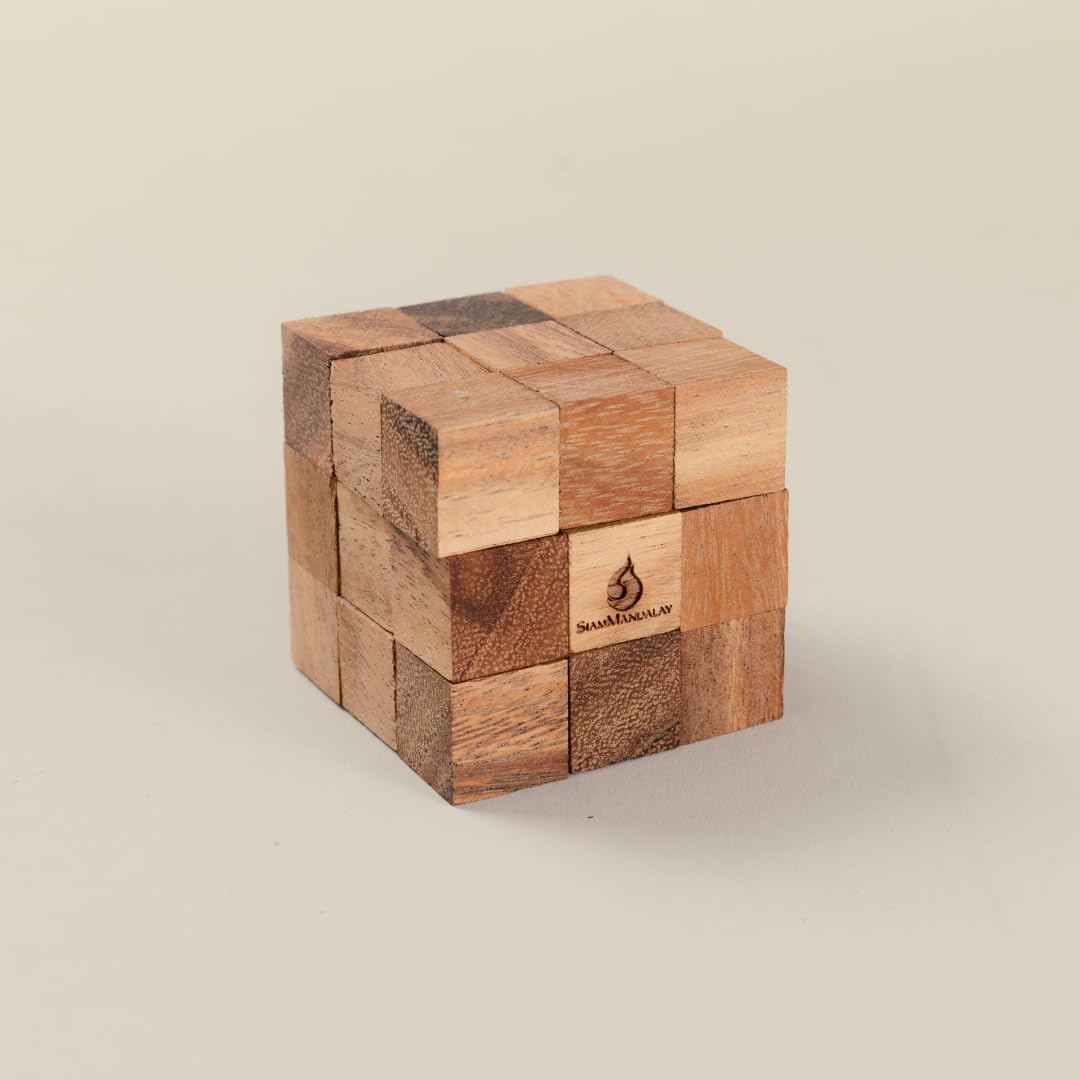 SiamMandalay Snake Cube Puzzle: Wooden 3D Brainteaser Puzzle for Adults STEM Skill Builder Interlocking Game, Educational Problem-Solving Game