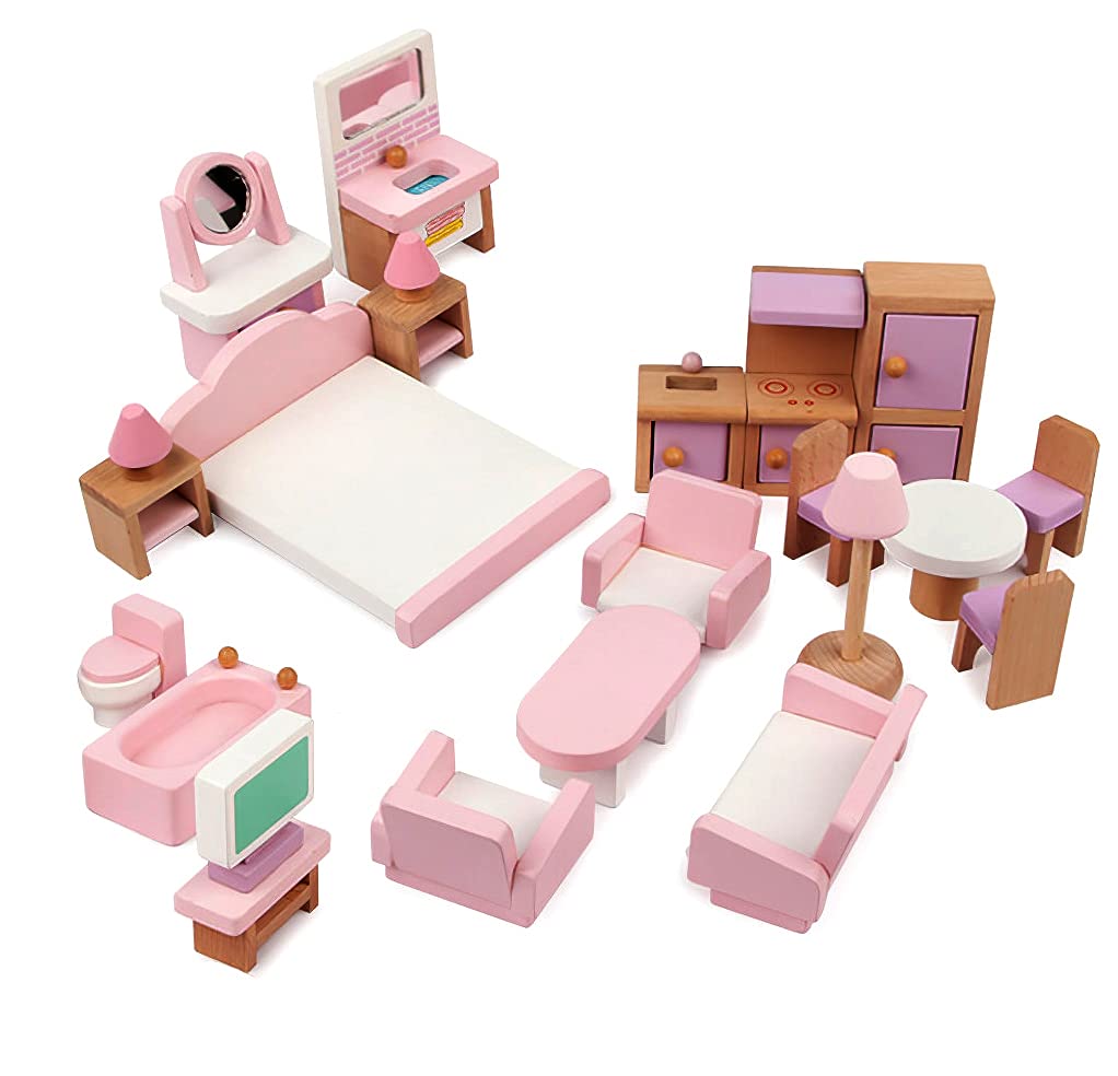 22 Pieces Wooden Mini Furniture Accessories 1:12 Scale Mini Wooden Furnishings for Mini Living Room,Kitchen,Dining Room,Bedroom,Bathroom