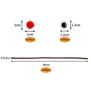 Christmas Pipe Cleaners Set 600Pieces 100 Brown Chenille Stems200 Red Pom Poms 300 Wiggle Eyes for Crafts