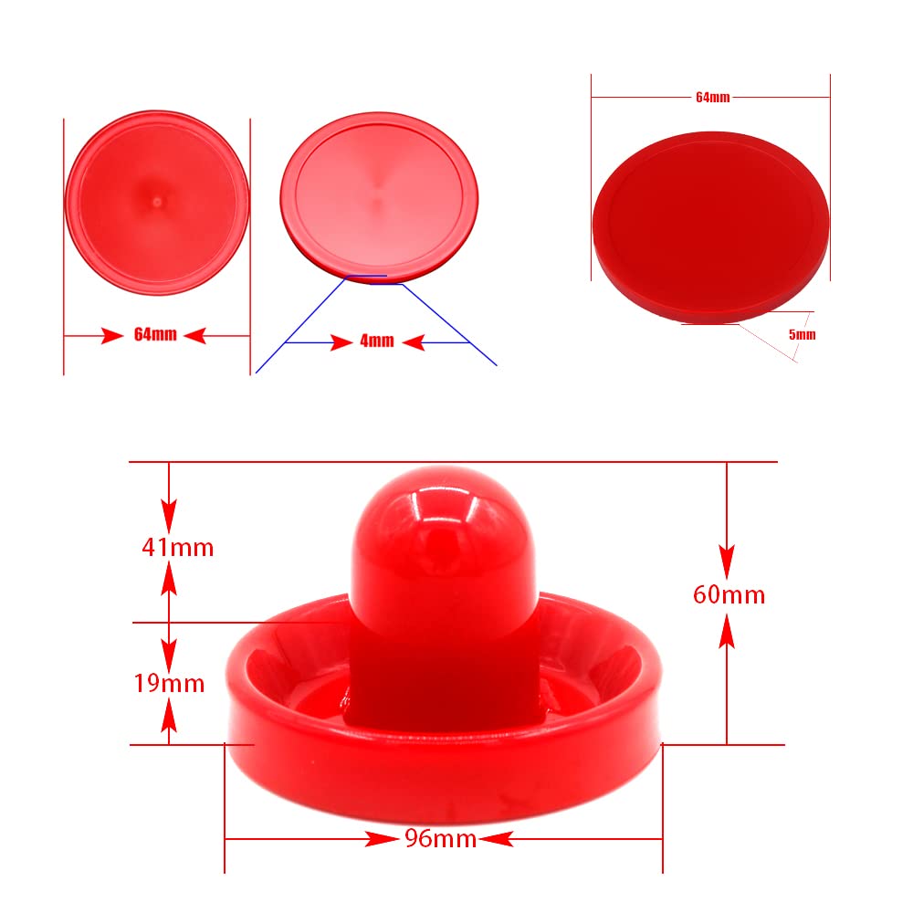 BQSPT Air Hockey Paddles and Pucks, Goal Handles Replacement Accessories for Game Tables (4 Striker 96mm with Pads, 8 Pucks 64mm Thick and Thin)