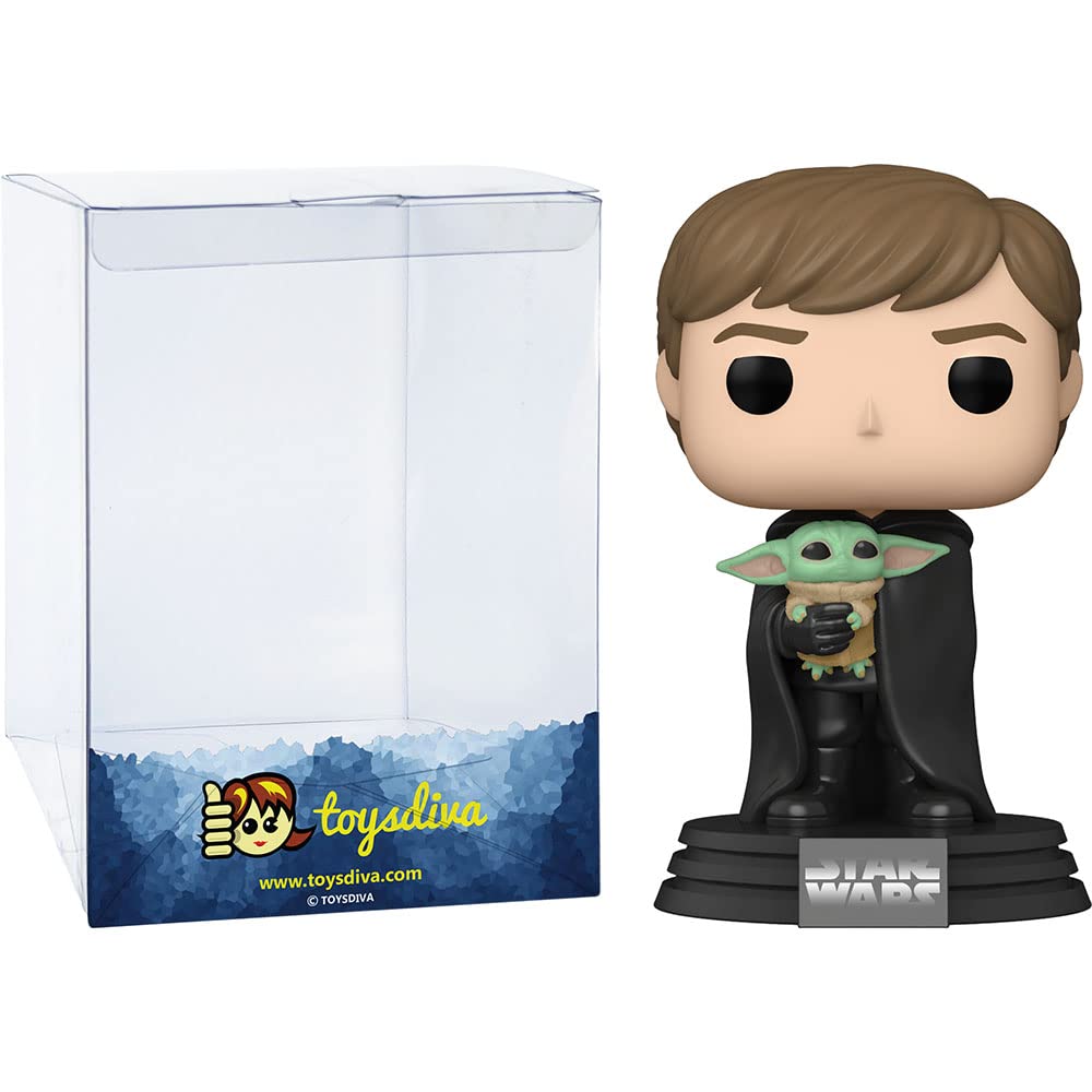 Funko Luke Skywalk e r with Grogu: P o p ! Vinyl Figurine Bundle with 1 Compatible 'ToysDiva' Graphic Protector (482-58290 - B)