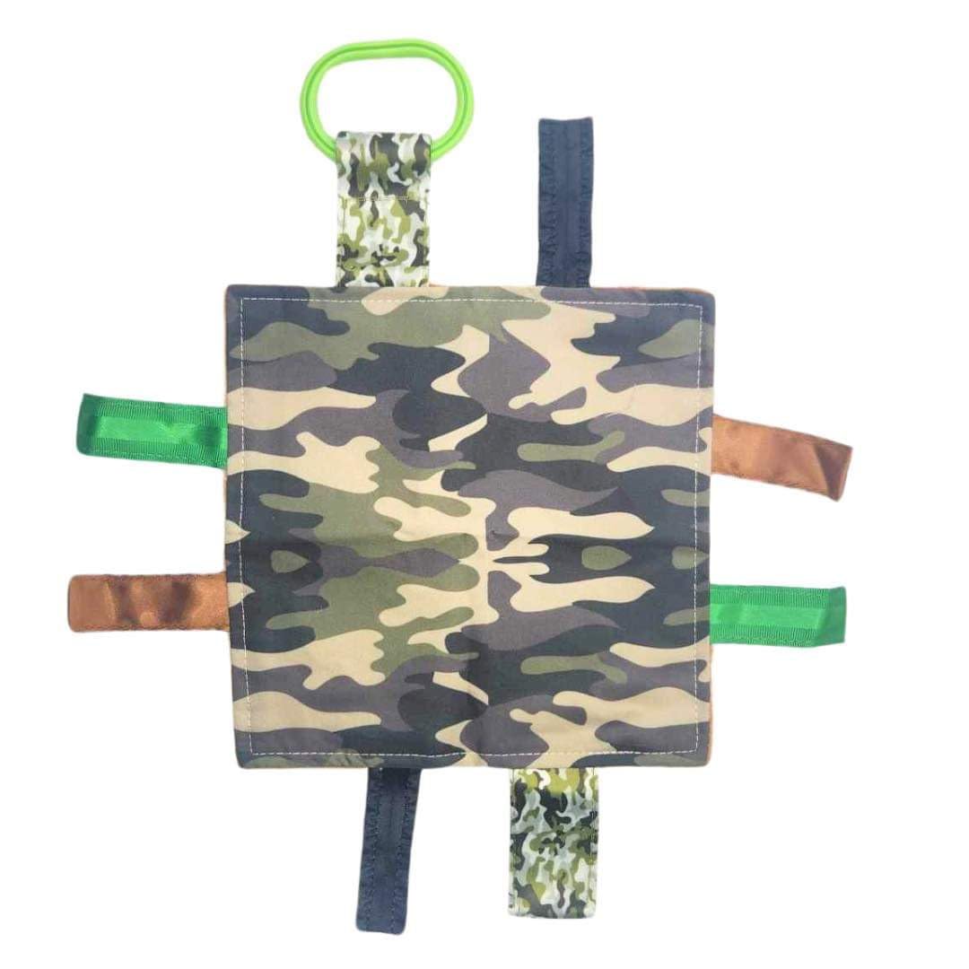 Baby Jack & Co 8x8 Army Military Child Camouflage Lovey Tag Toy Soother Lovey - Crinkle Paper - Soft & Safe - Touch and Feel - Ideal Newborn Gift