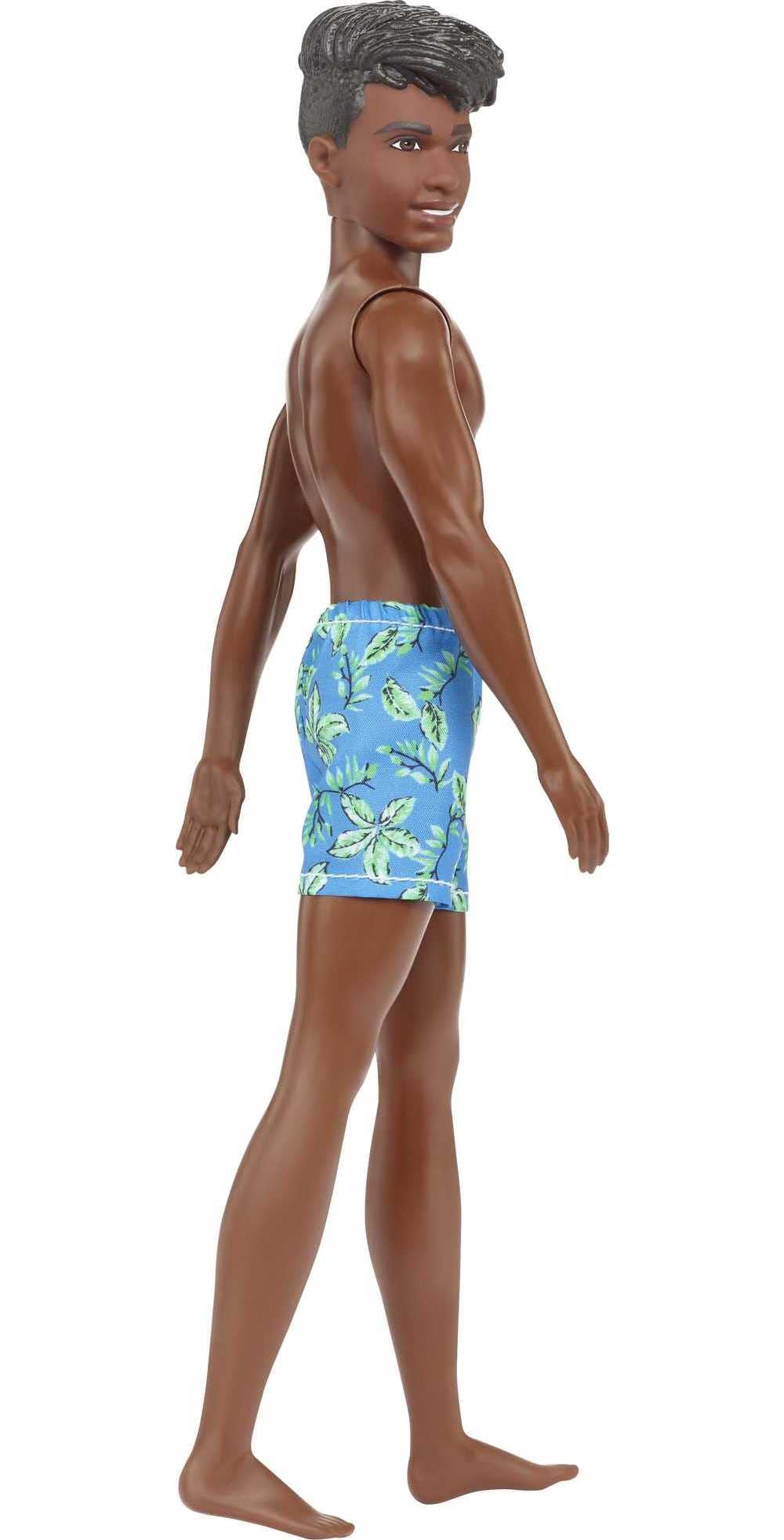 Barbie Ken Beach Doll, Black Hair, Blue Tropical Swim Trunks