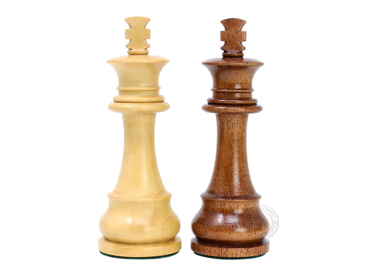 House of Chess - Tournament Chess Set Pieces - Unique Staunton Golden Acacia Wood/Boxwood - King Height: 3.75" (95 mm) - 2 Extra Queens - Weighted