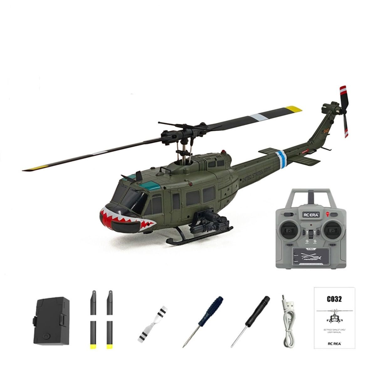 XMBRICDIYY UH-1 Huey RC Helicopter, 1/48 2.4G 6CH Flybarless RC Helicopter Model with Optical Flow Positioning, Outdoor Airplane for Beginner (RTF
