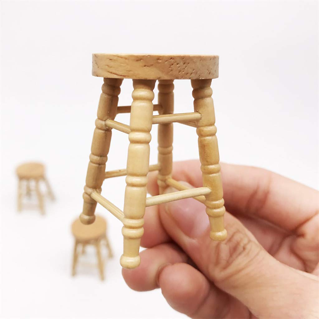 SXFSE Dollhouse Decoration Accessories,1/12 Mini Dollhouse Furniture Miniature Wooden High Stool Living Room