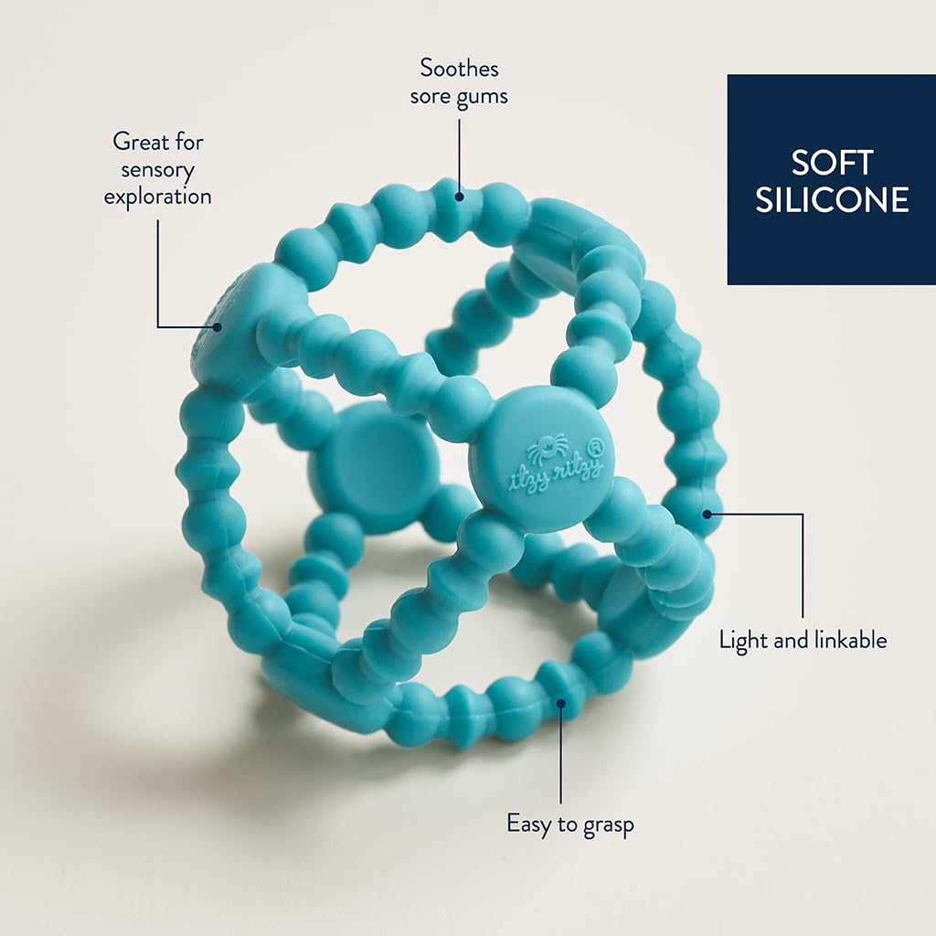 Itzy Ritzy Teething Ball - Flexible Teether Ball Soothes Sore Gums & Features Easy-to-Grip Design - Made of BPA-Free Silicone - Designed for Ages 3