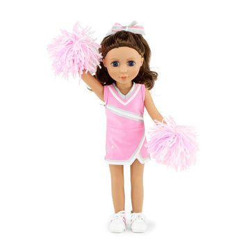 Emily Rose 14 Inch Fashion Doll Clothes 5-PC Pink Cheer Cheerleader Outfit, Includes Pom-poms, Bloomers, Hair Tie and Shoes | Halloween Costume