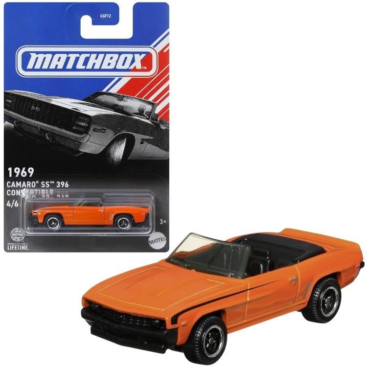 Matchbox 1969 Chevrolet Camaro SS 396 Convertible, 1:64 Scale Die Cast, Orange, 4/6