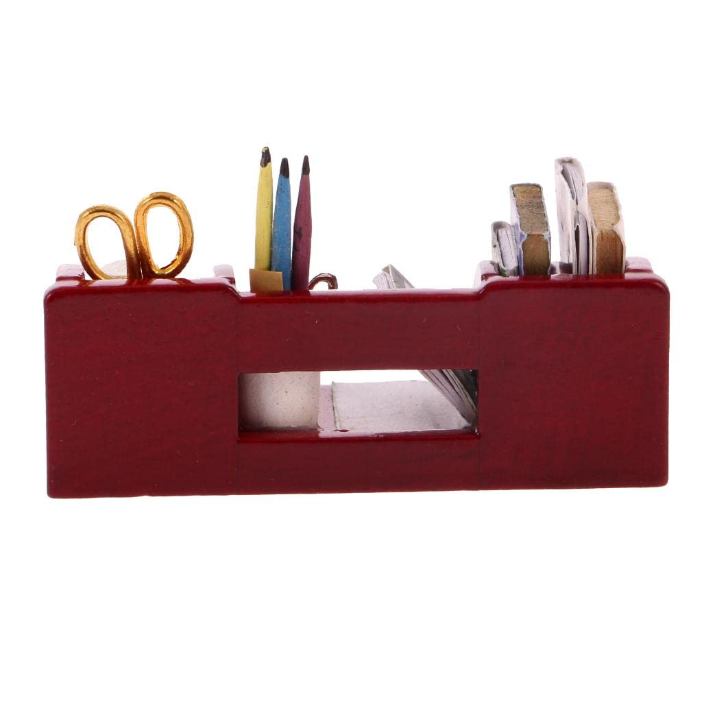 Jili Online Vintage 1/12 Dollhouse Miniature Office Supplies Kit Accessories Book Shelf Study Stationery Organizer Red
