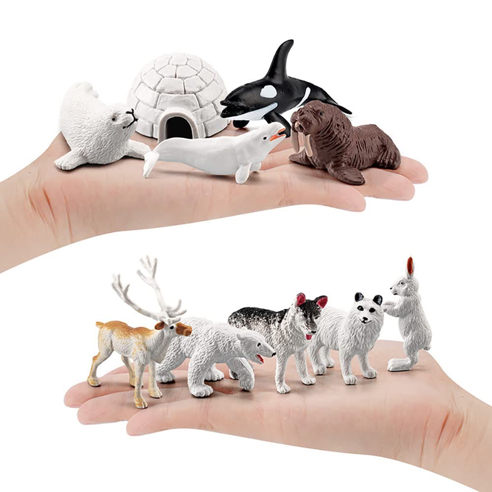BLAPNK 15 Pcs Mini Polar Animal Figurines Model Realistic Glowing Igloo Plastic Bear Animal Figure Playset Miniature Arctic Sea Figurines Cake Toppers