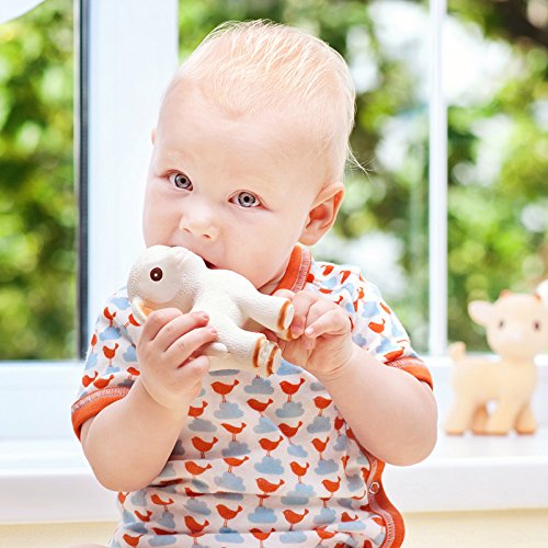 CaaOcho Pure Natural Rubber Teething Baby Toy - Mia the Lamb Teether for Babies, BPA Free Baby Toy, All Natural Teething Toys for Babies 0-6, Safe