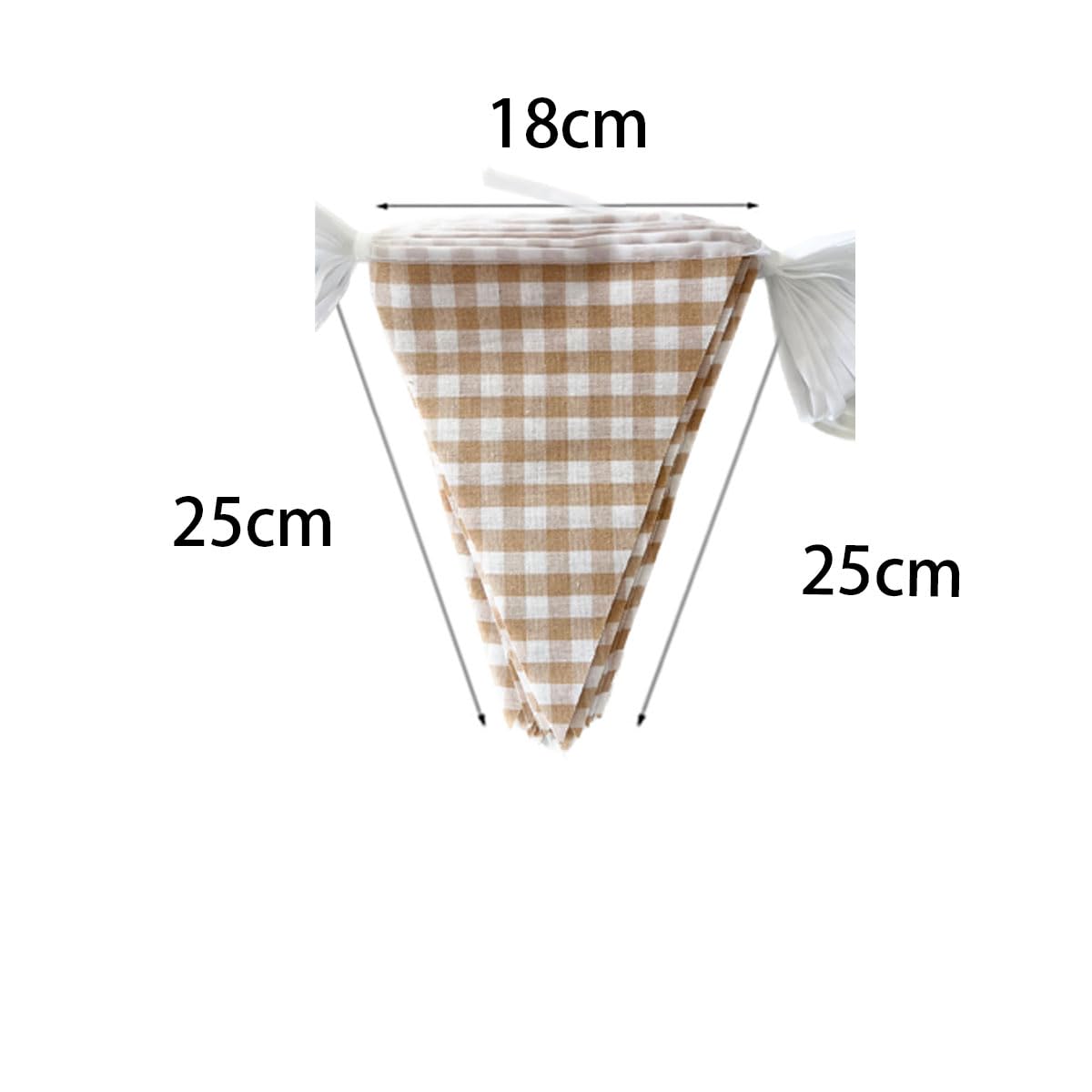 16 Meters 52ft Beige Khaki White Fabric Gingham Pennant Banner Double Sided Cotton Checkered Bunting Triangle Flags Neutral Party Decoration