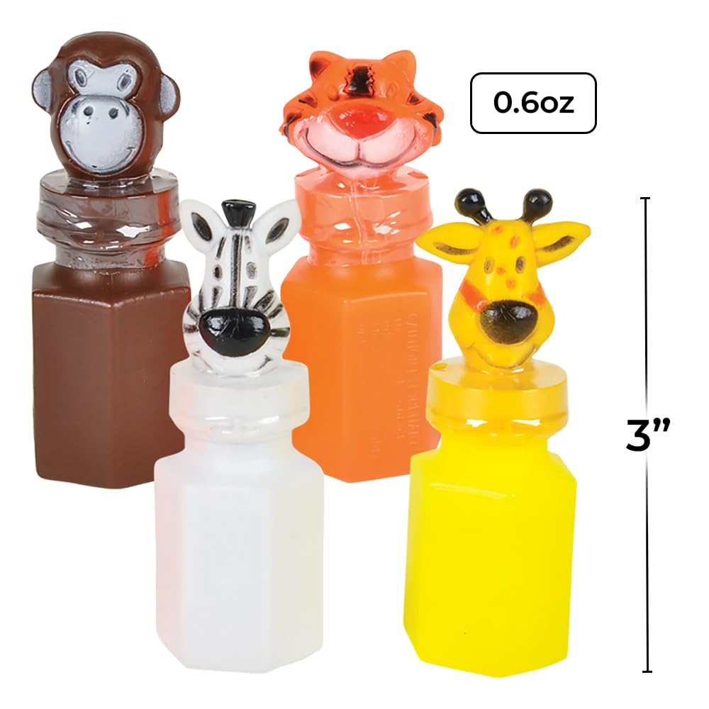 Rhode Island Novelty 3" Zoo Animal Jungle Characters Bubble Bottles | 24 Bottles