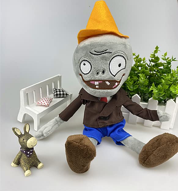 12" 1 PCS PVZ Plant and Zombies Plush Brown Coat Toys Stuffed Soft Doll Roadblock Conehead Zombie New